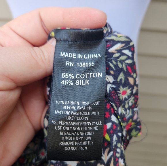 Saccharine Multicolor Floral Print Button-Up Blouse Ruffle Trim Cotton Silk - Picture 11 of 12